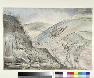 Demons tormenting the seducers of Malebolge, illustration to the Divine Comedy by Dante Alighieri, 1824-27 by William Blake